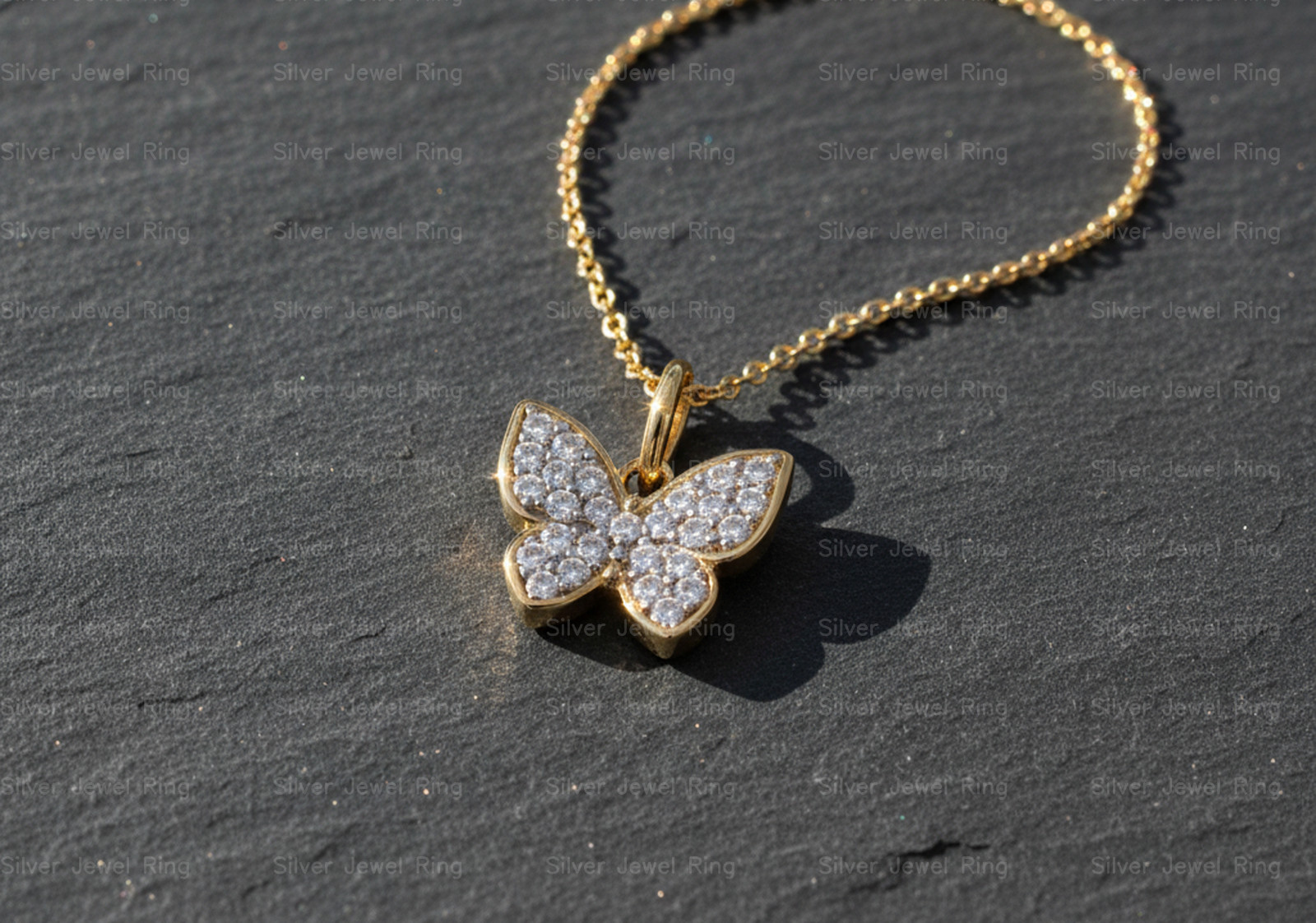 Silver Jewel Ring 925 Sterling Silver Dainty Butterfly Pendant Minimal Necklace