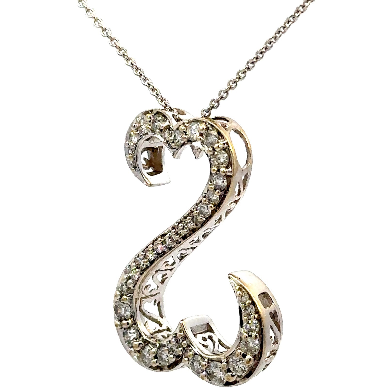 Jane Seymour 14K White Gold Diamond Open Heart Pendant With 18 Inch Chain