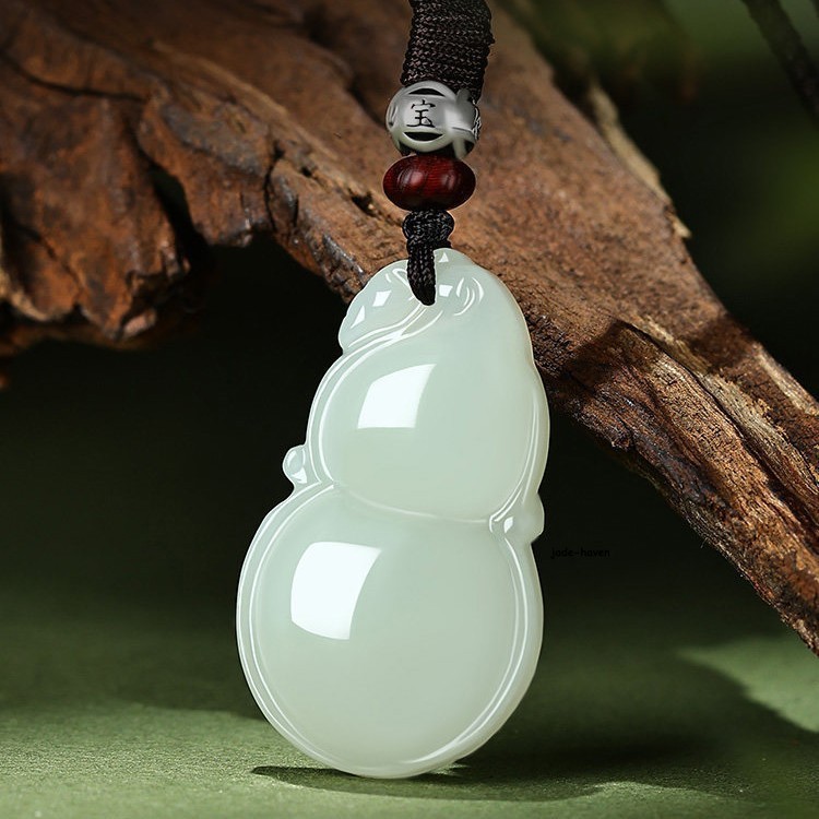 Genuine White Hetian Jade Gourd Pendant Lucky Amulet Necklace Unisex Jade Jewelr