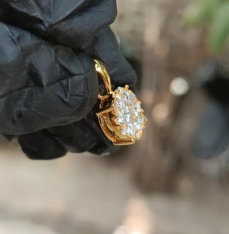 2Ct Round Cut Real Moissanite Cluster Pendant 14K Yellow Gold Plated