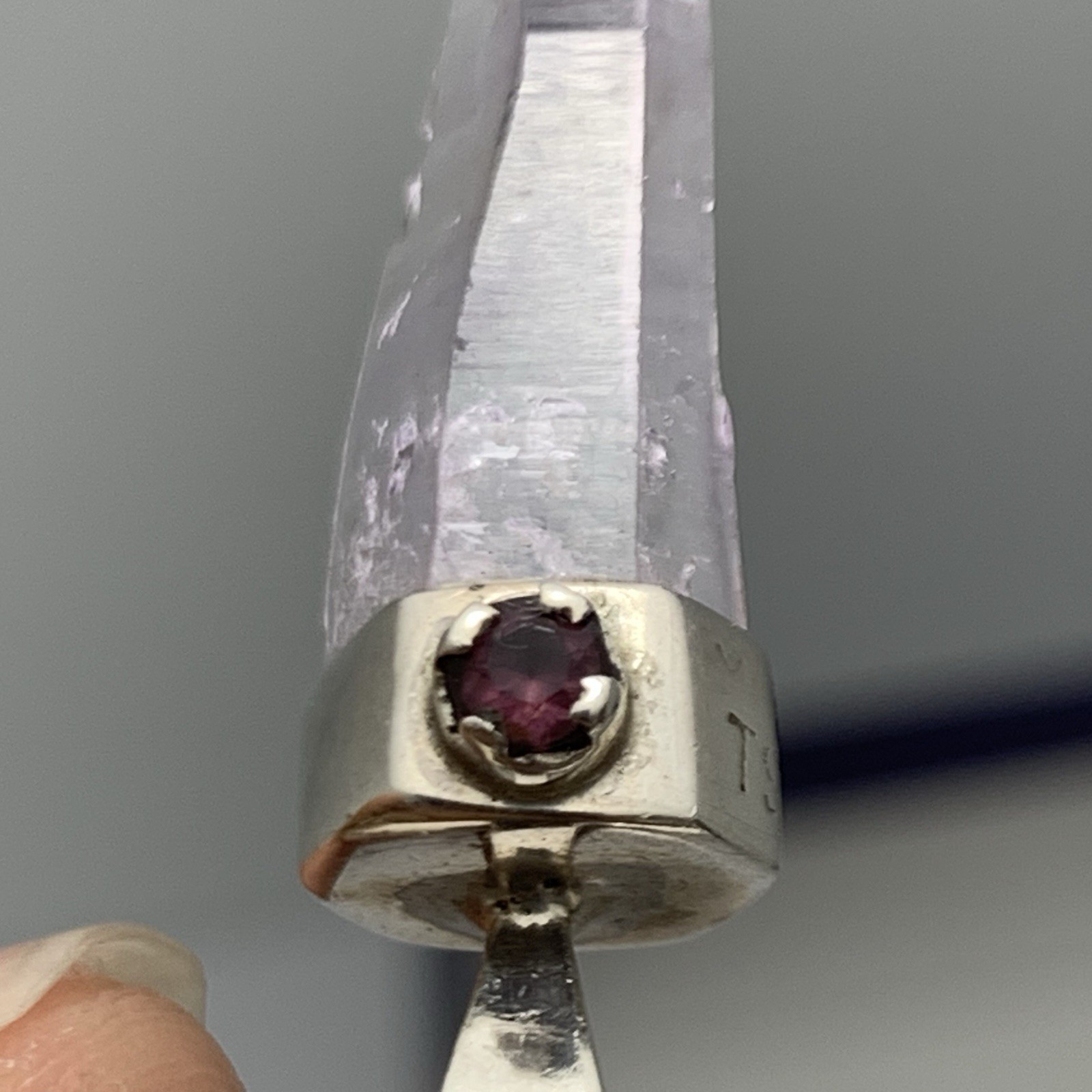 Sterling Silver Amethyst Point Pendant W/ Accent Garnet Necklace