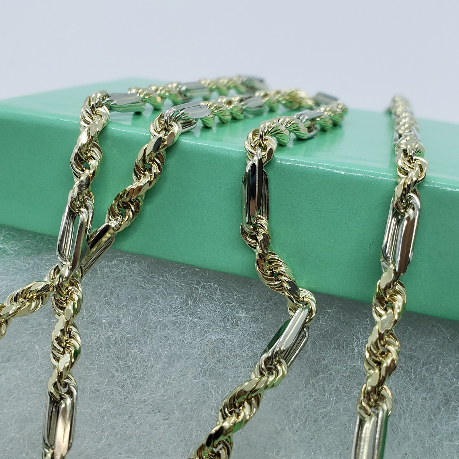 Authentic 14k Gold Two Tone Figarope Chain Necklace or bracelet 3mm-6mm 7″-30″