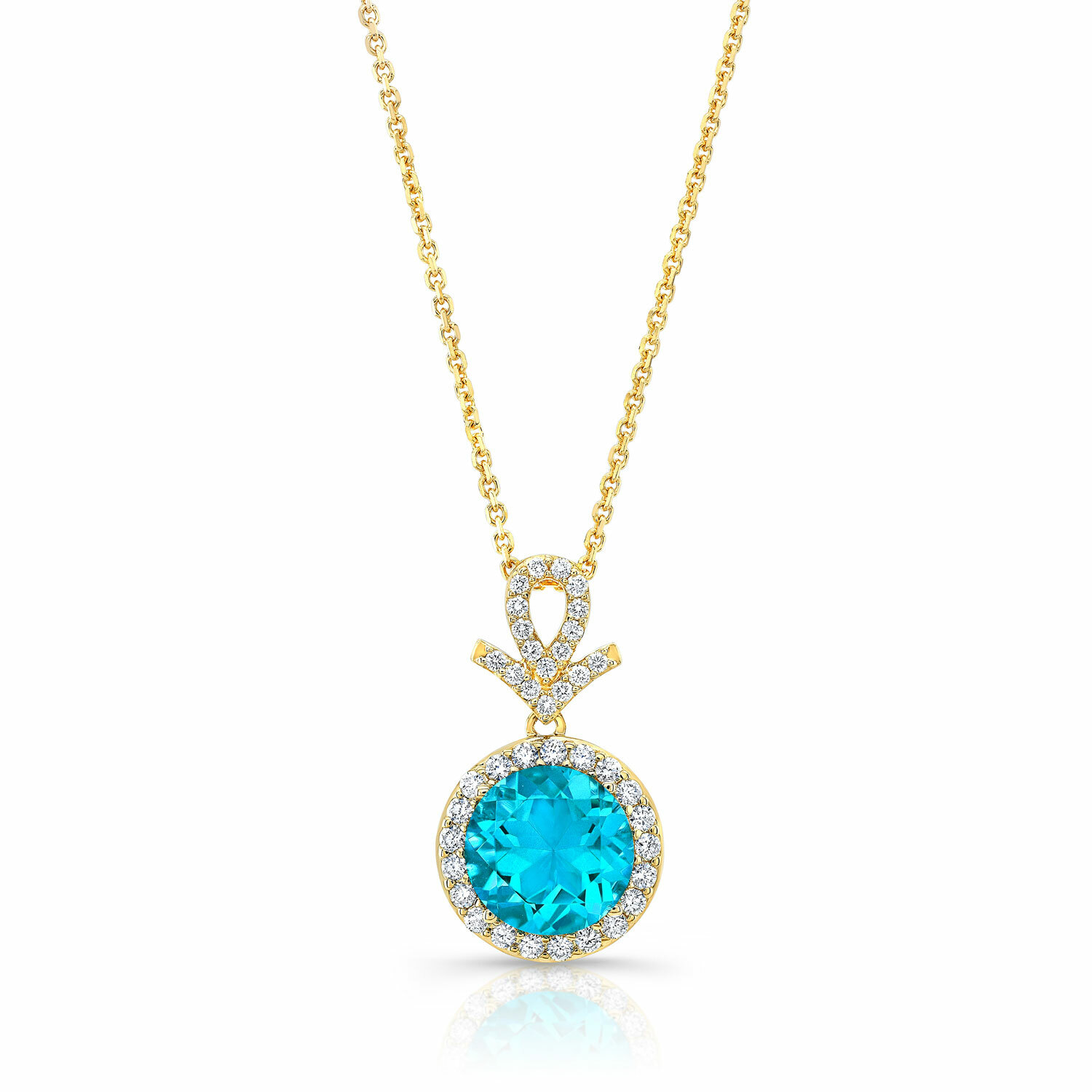 Blue Topaz Diamond 14K Yellow Gold Necklace Natural 2.49 CTW