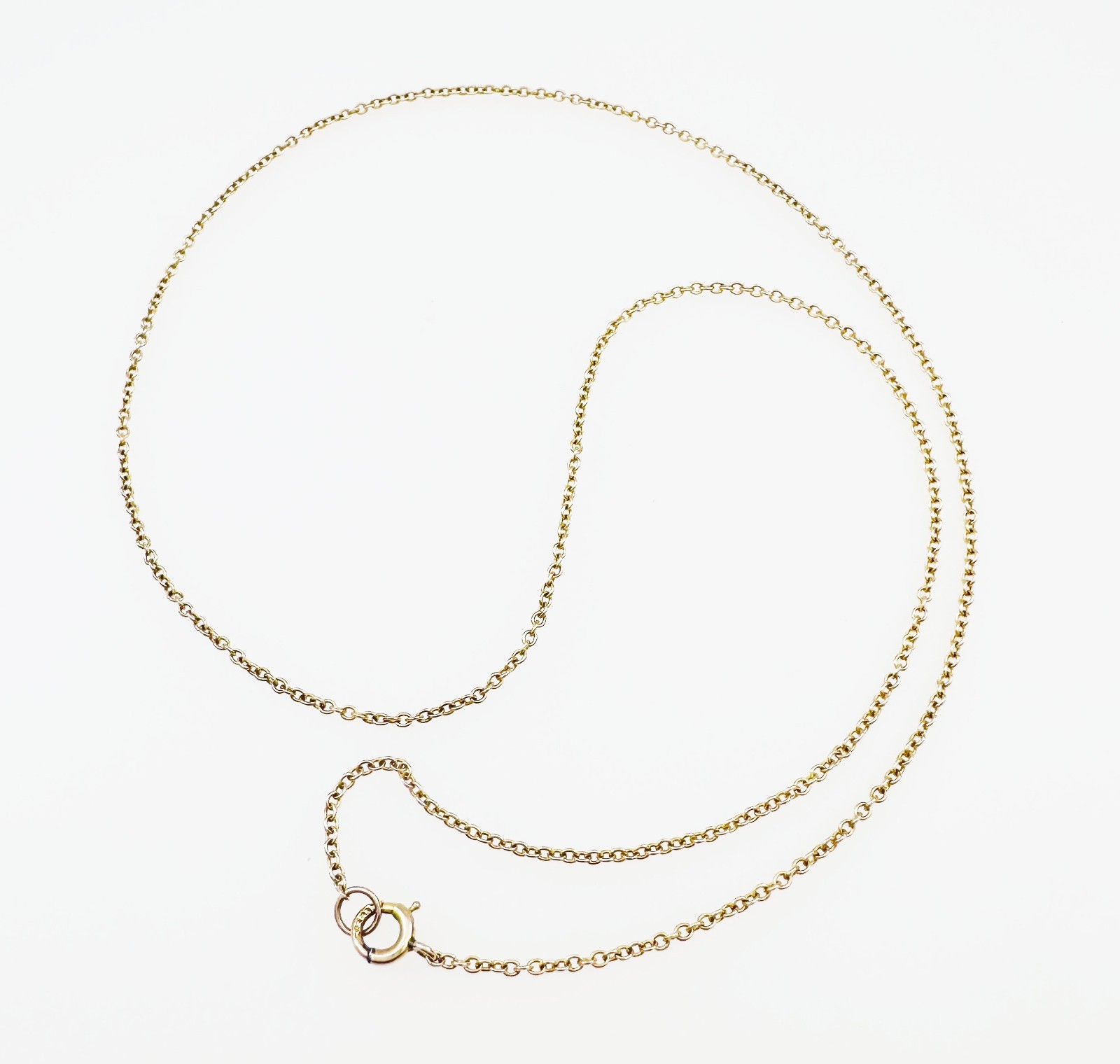 Vintage Solid 10K Yellow Gold Rolo Link Chain Necklace, 1.1mm, 15 3/8″