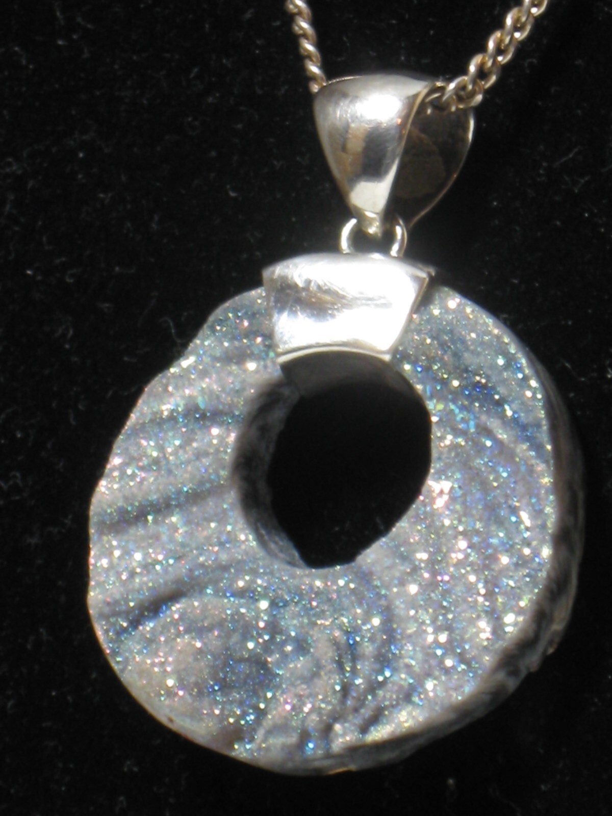 Reversible, Double Sided STARBORN Druzy Geode Quartz Pendant with Sterling Chain