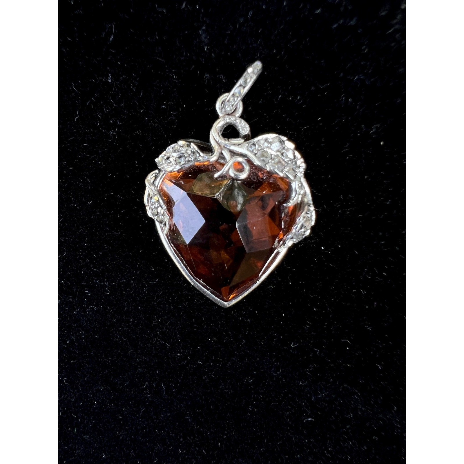 Madeira Citrine 18K White Gold Heart Pendant with Diamond Accents