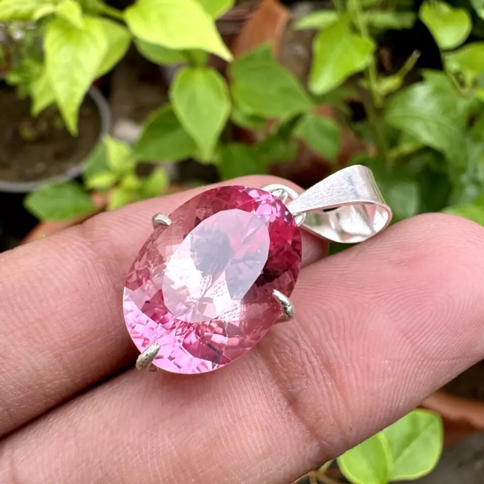 30 Ct Certified Natural Padparadscha Sapphire Gemstone 925 Solid Silver Pendant