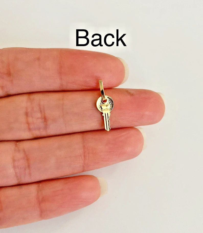 14K Solid Gold 17mm x 6mm Small Key Charm Pendant, 14K Solid Gold Key- PT465
