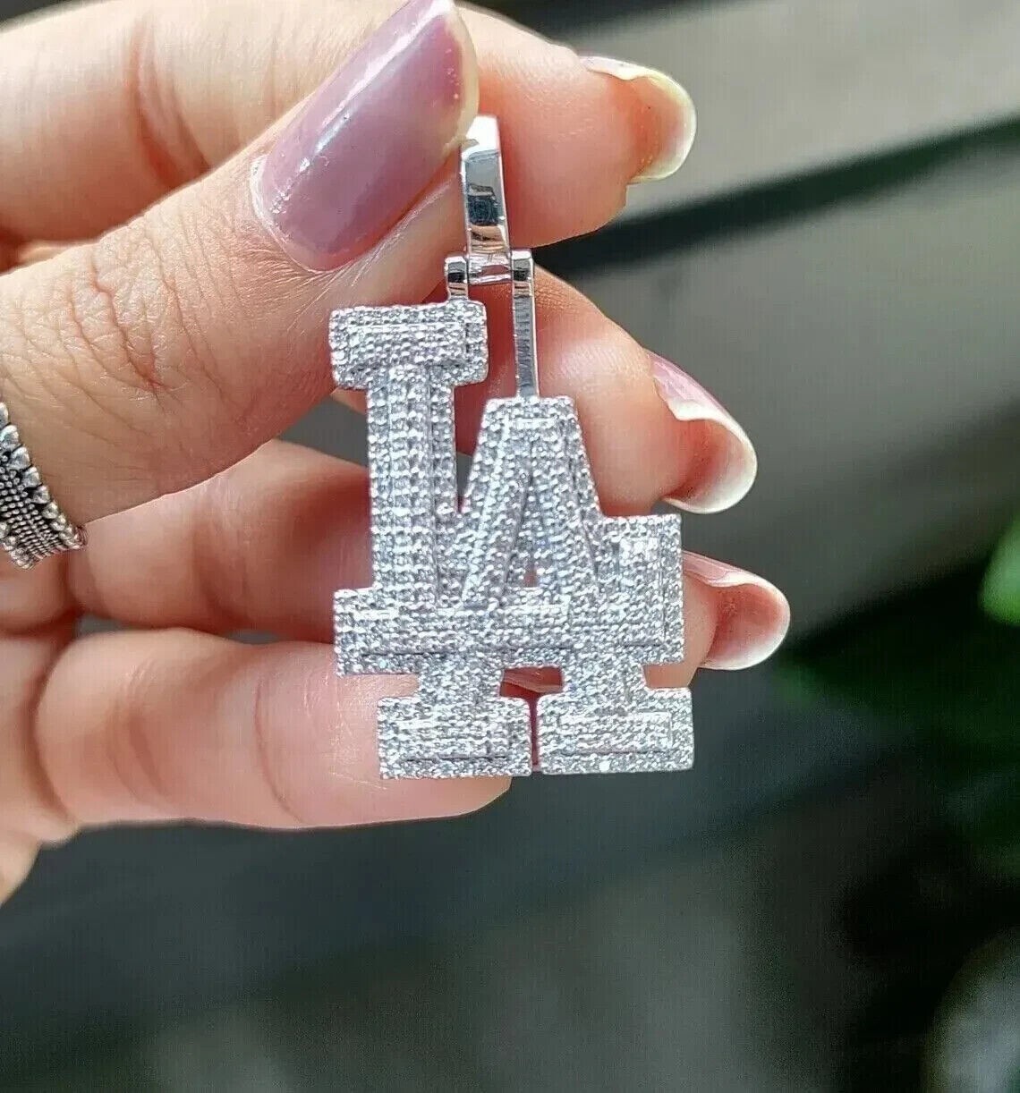 2.20CT Round Real Moissanite LA Customized Letter Pendant 14K White Gold Plated