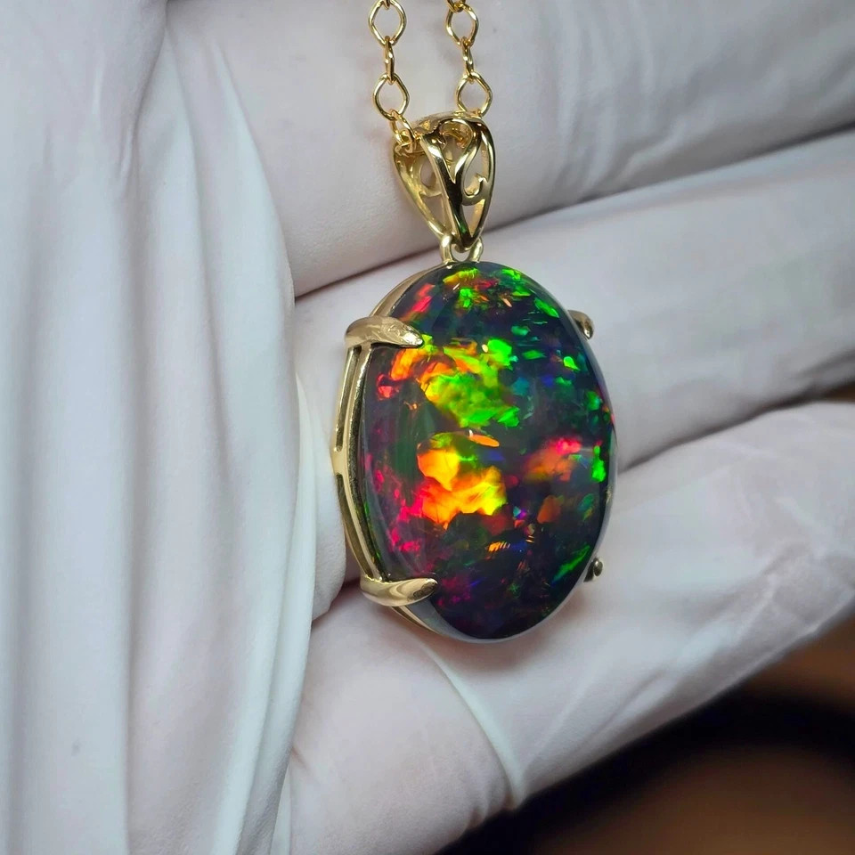 Natural Black Opal Pendant, Oval Black Opal Pendant, 925 Sterling Silver Pendant