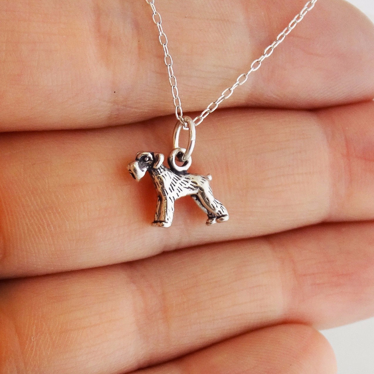 Tiny Schnauzer Dog Charm Necklace – 925 Sterling Silver – German Miniature Gift