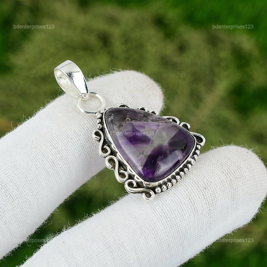 Star Amethyst Stone Artisan February Birth Pendant Jewelry 925 Sterling Silver