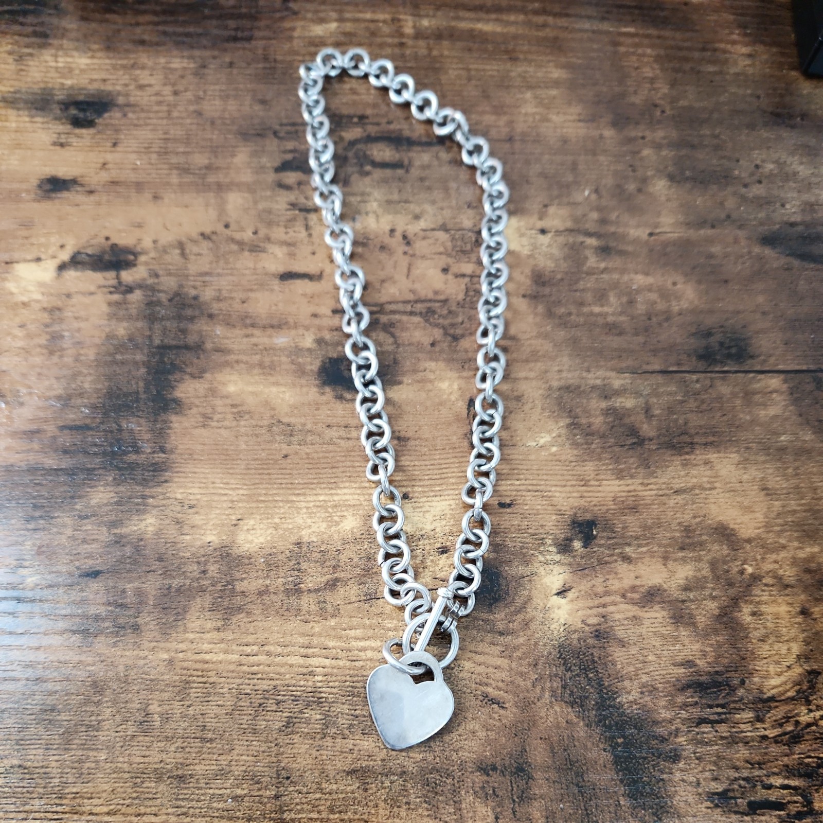 Vintage 16″ RoloLink Sterl Silver 925 Necklace Heart Women Pendent Toggle clasp