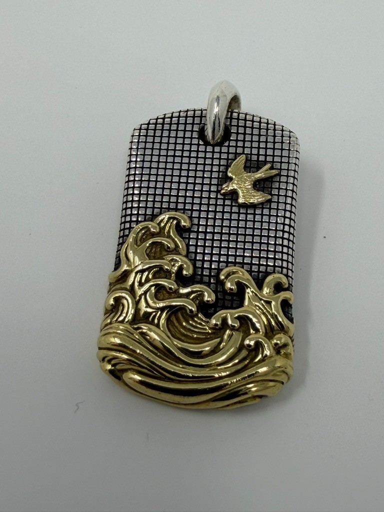 Authentic David Yurman Waves Tag Pendant 925 Sterling Silver & 18K Yellow Gold