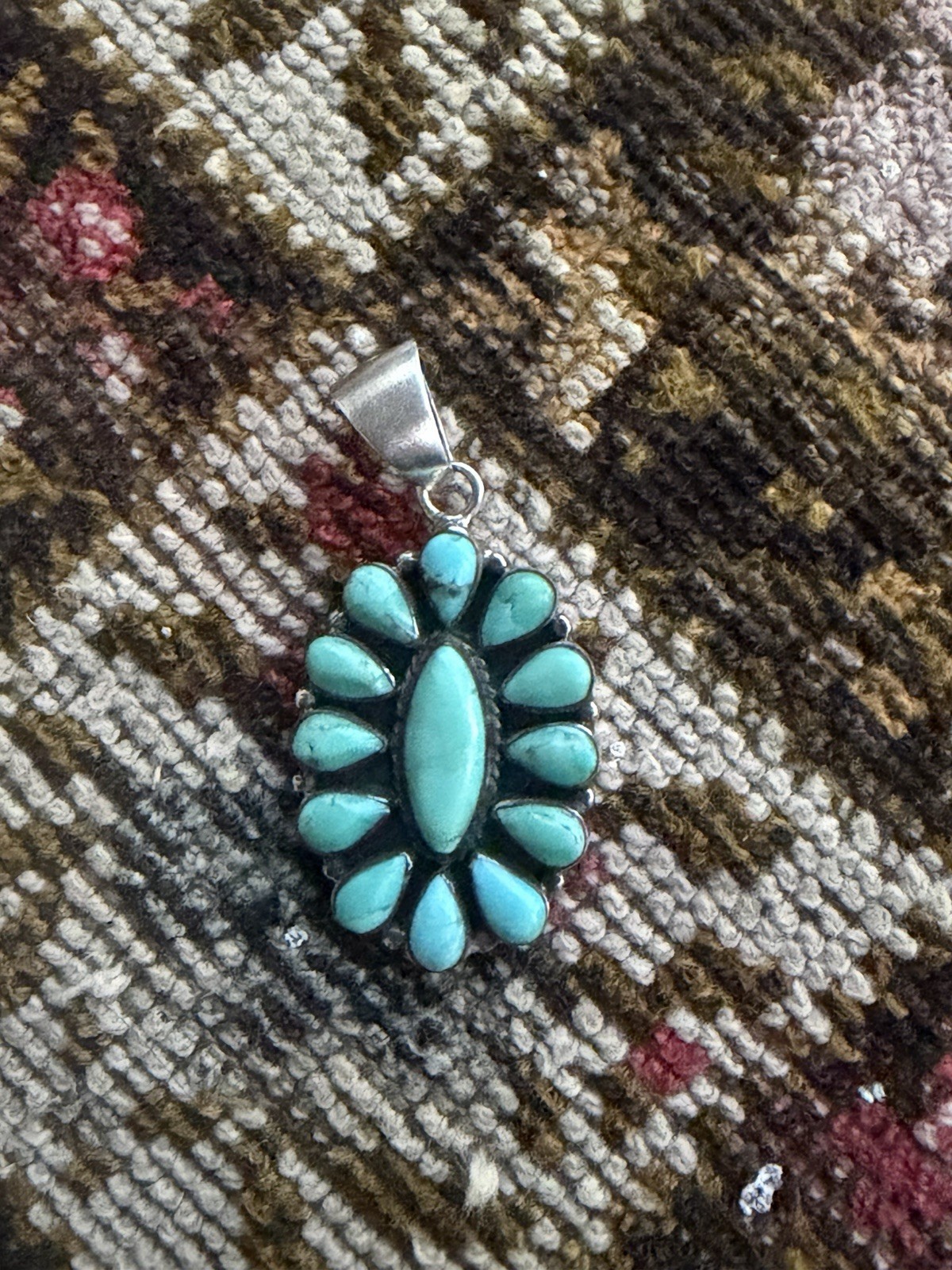 925 Sterling Silver Turquoise Cluster Pendant Marquise Stone Oval