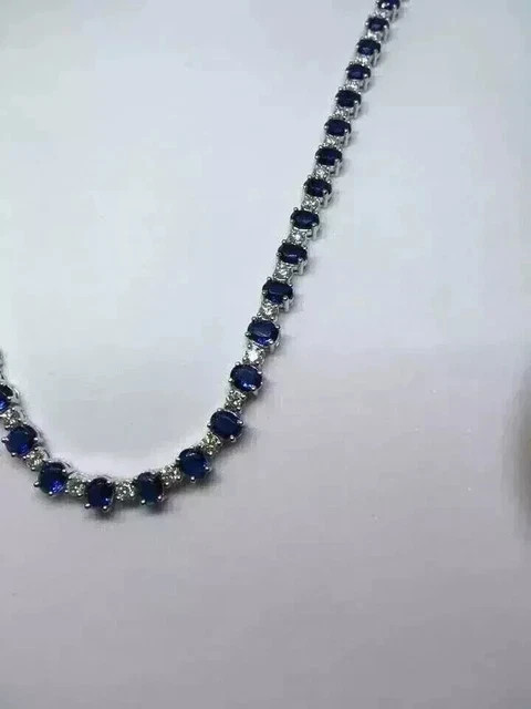18.00Ct Round Cut Simulated Sapphire Women Tennis Necklace 14K White Gold Plated