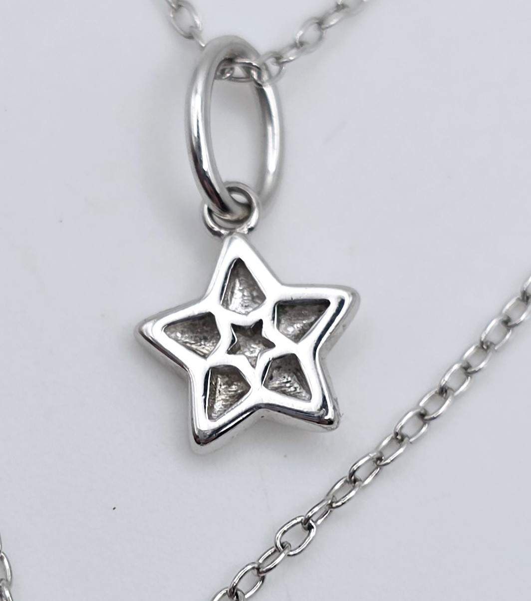 925 Sterling Silver Double Layer Necklace CZ Crescent Moon Star Pendant Choker
