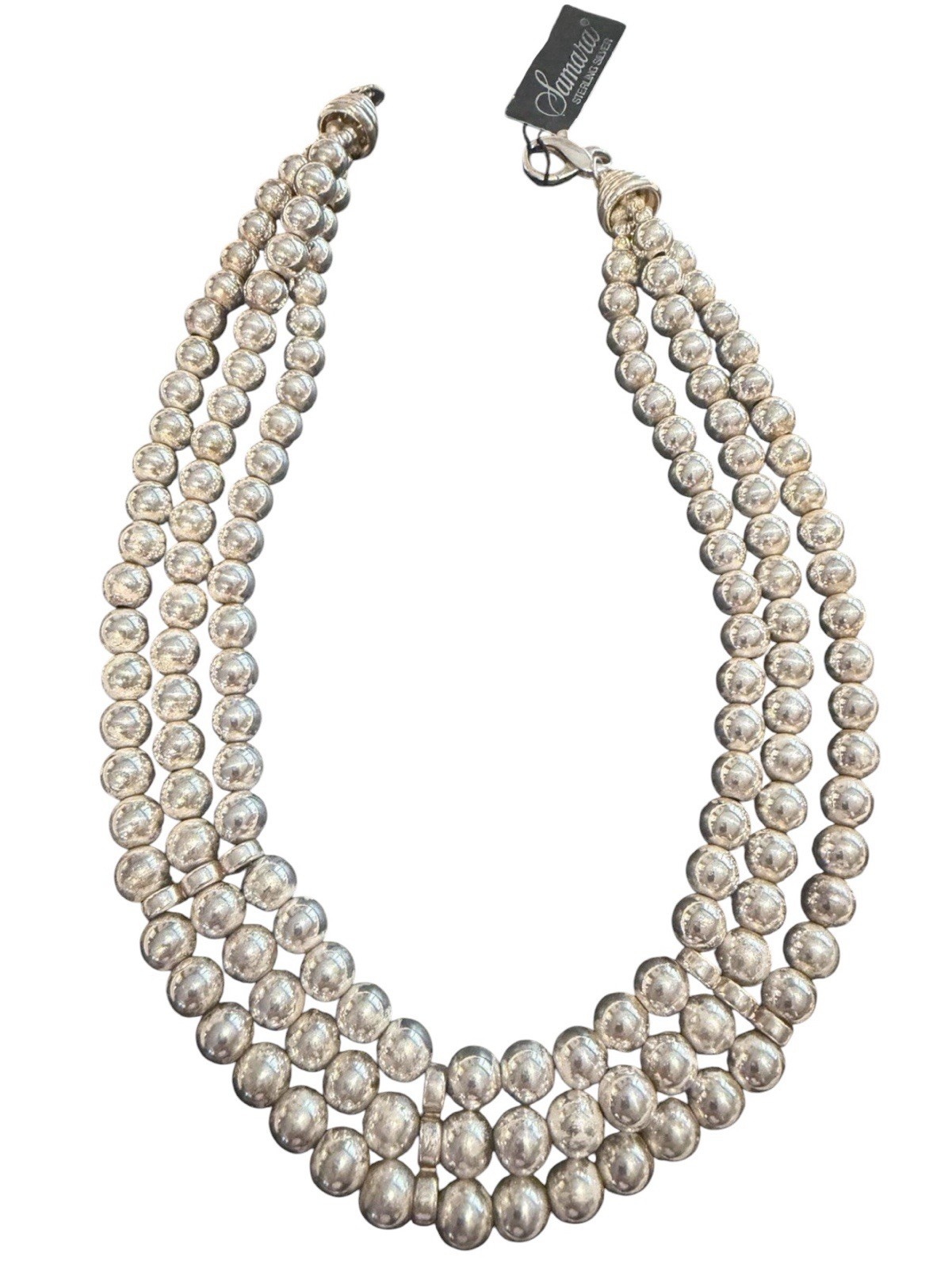 Elegant Designer Sterling 3 Strand 5mm Bead Necklace 16 Inches