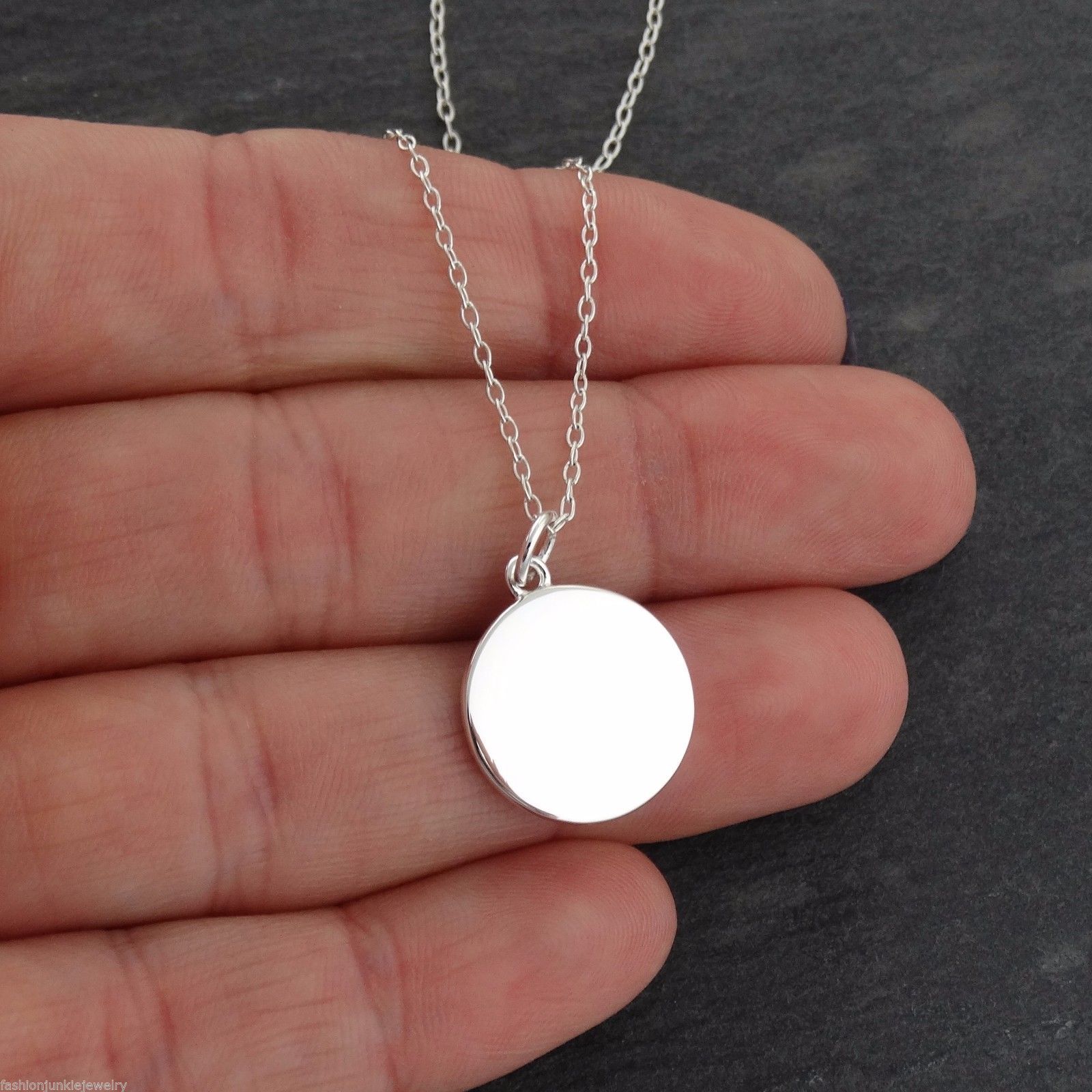 Blank Round Engravable Charm Necklace – 925 Sterling Silver – Two Sided Disc NEW