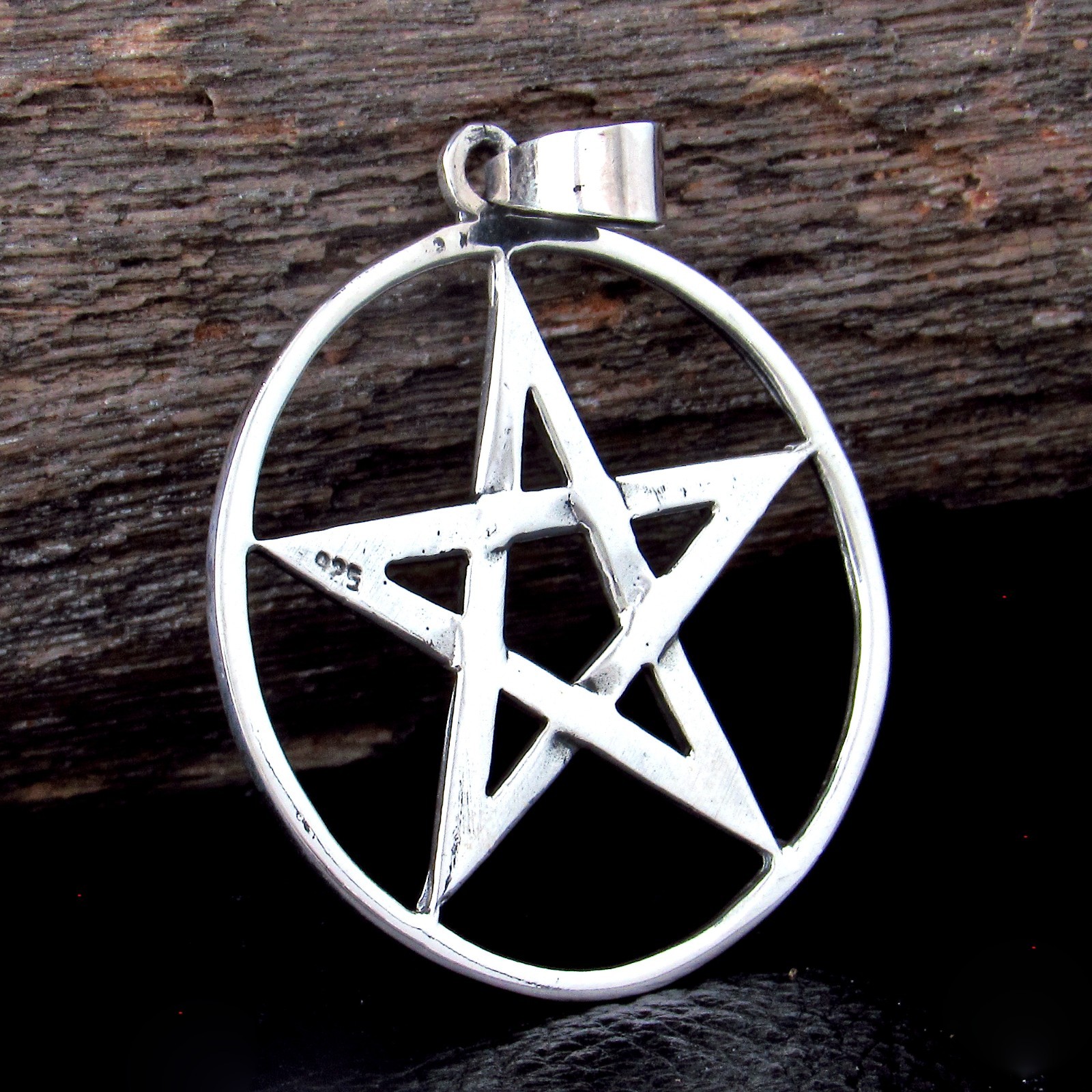 Large 925 Sterling Silver Round Pentacle Pentagram Pendant Talisman Wicca