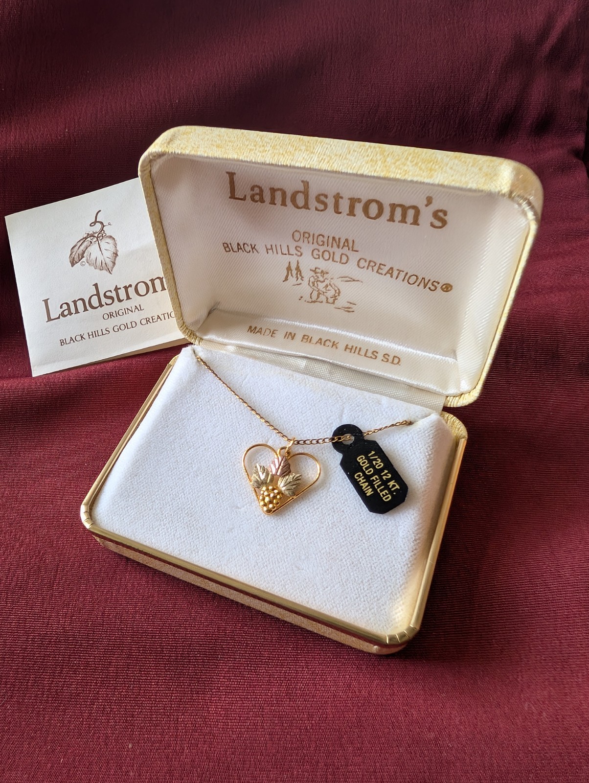 10K Gold Pendant Black Hills Landstrom’s Heart Grapes Leaves GF Chain Necklace
