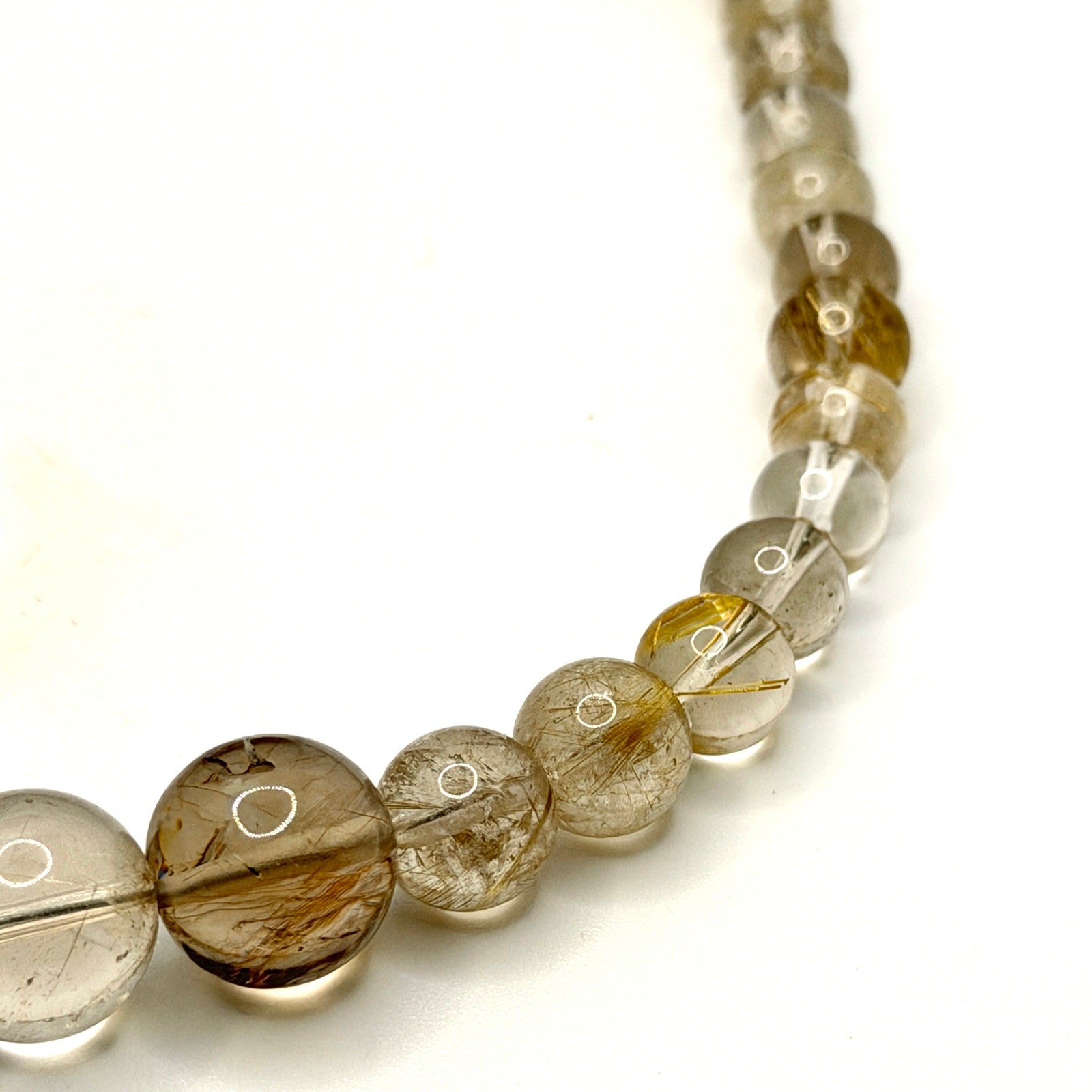 Vintage 90s Rutilated Quartz Graduated Bead Sterling Toggle Necklace