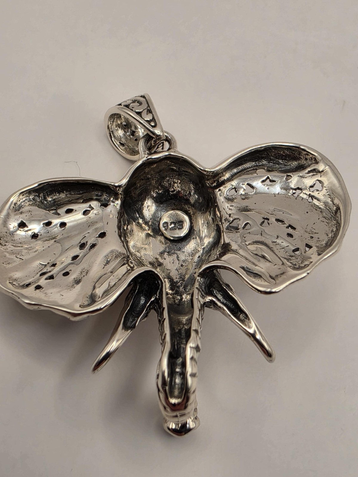 Sterling Silver Elephant Head Pendant Ornate Bali Scrollwork 1.5 Inch 9.9 Grams