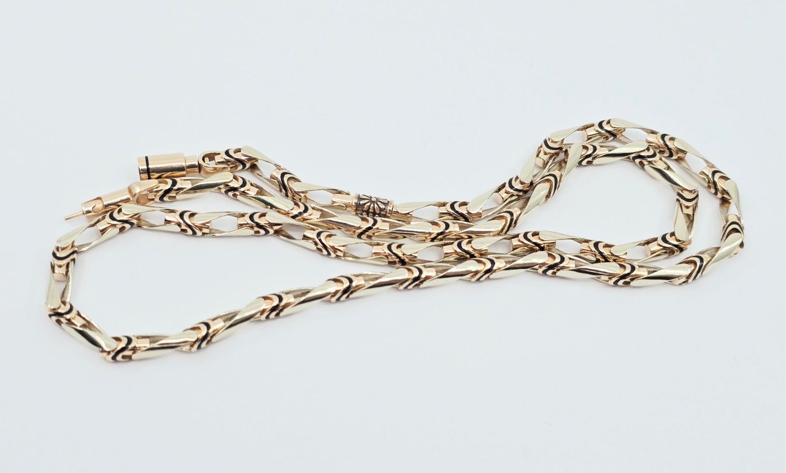 Fancy 14K Two Tone Multi Color Gold Custom Enamel Link Chain Necklace – 24.25″ L
