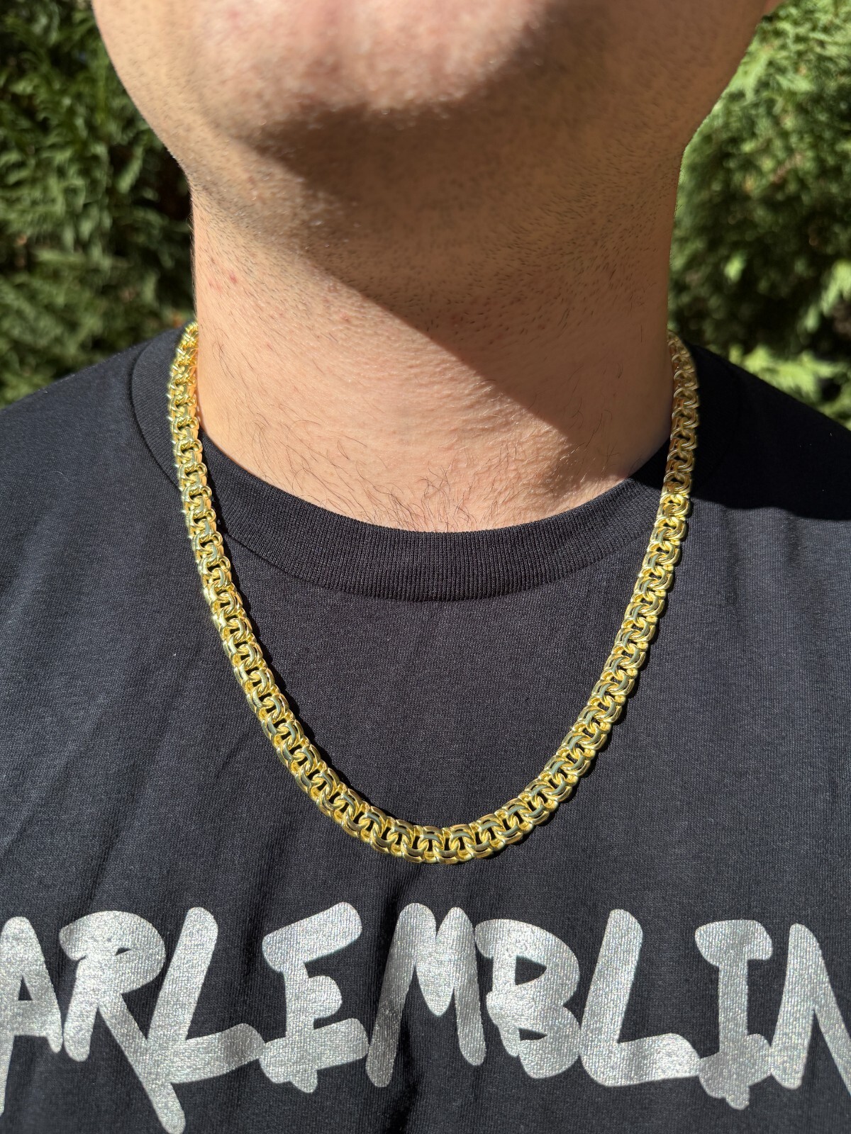 Handmade 9mm Bismark Garibaldi Chino Chain 14k Gold Over 925 Silver Necklace