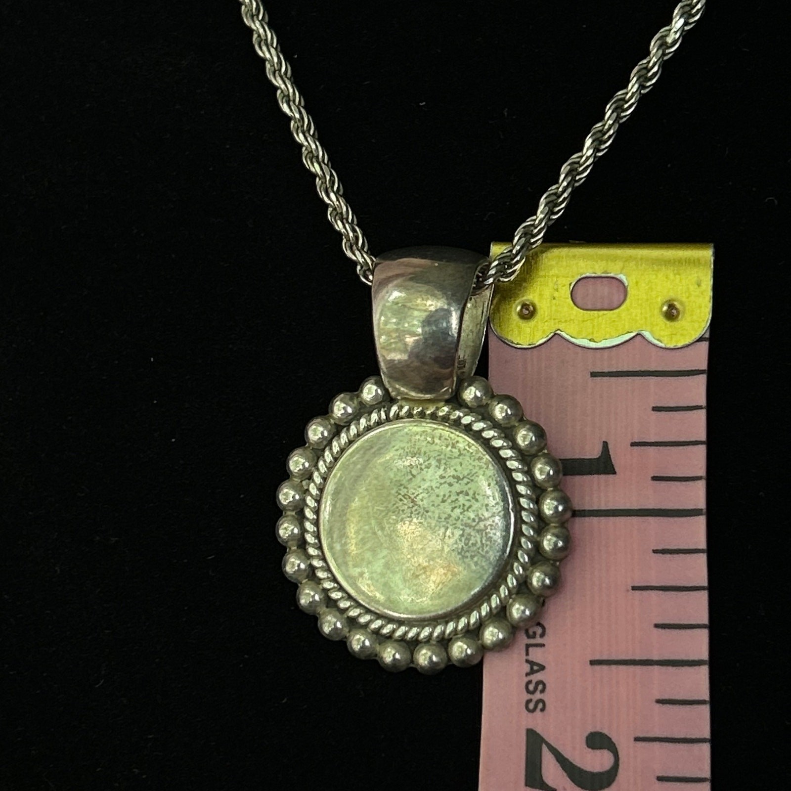 Vintage 925 Sterling Silver Necklace With 1.5″ Circle Pendant for Carving