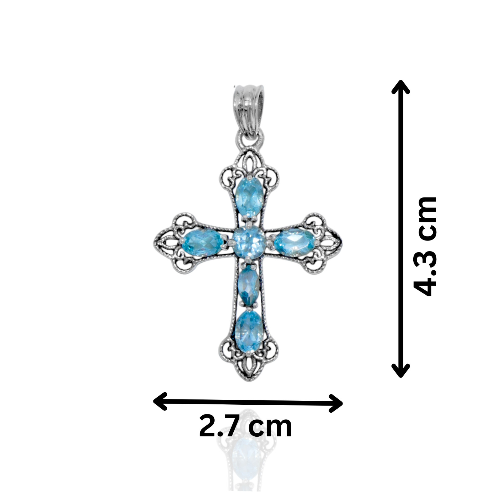Genuine Blue Topaz Cross Pendant Sterling Silver 925 Christian Jewelry Gift