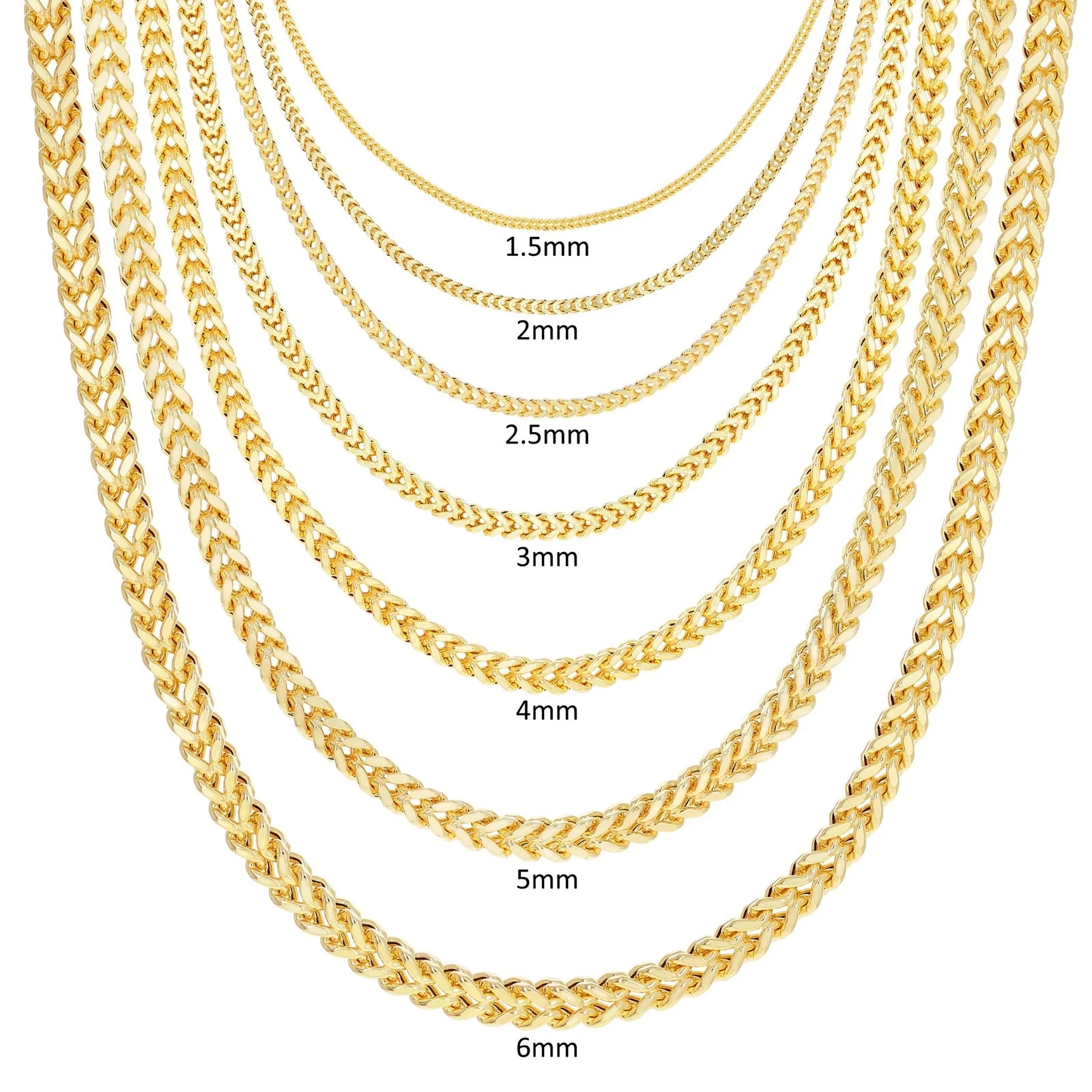 10K Yellow Gold 1.5mm-6mm Franco Square Box Chain Necklace Men Womens 16″- 28″