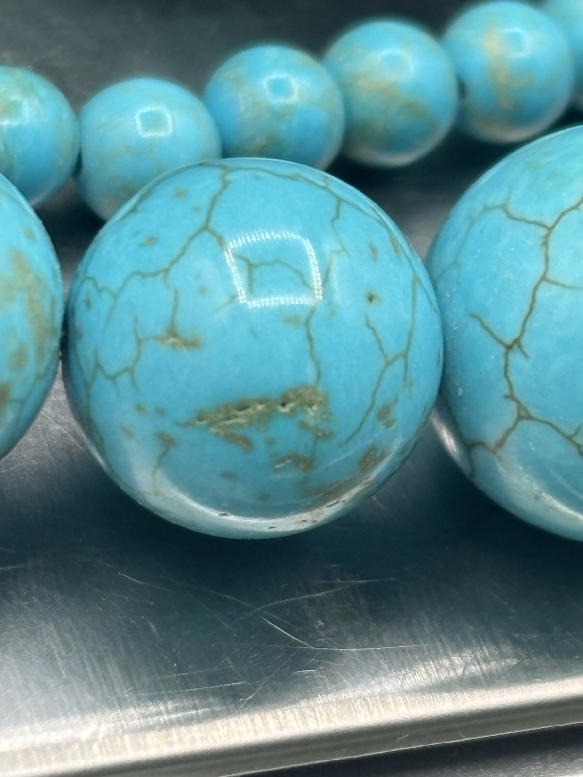 Sterling Silver Turquoise Graduate Beaded Necklace 113 Grams