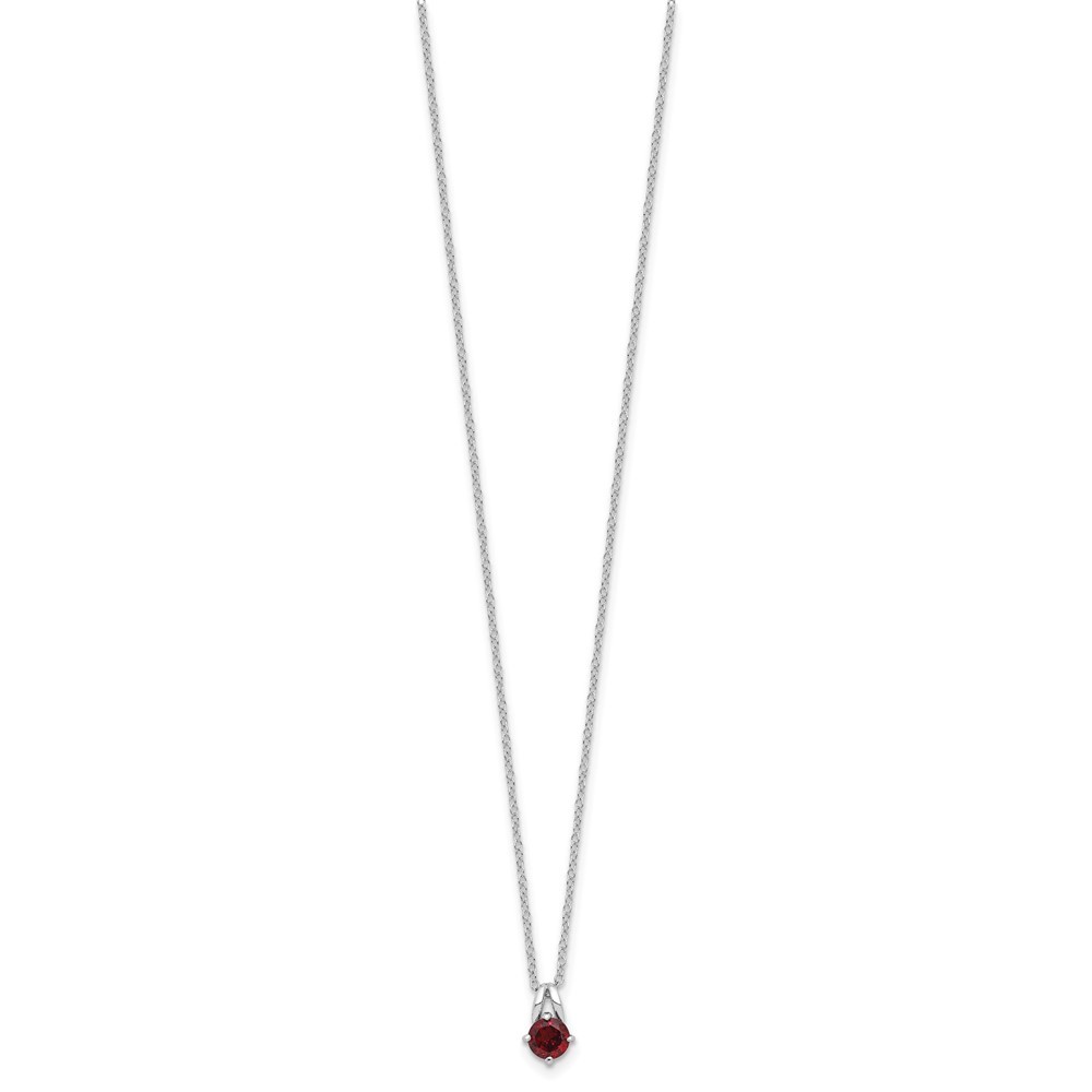 Sterling Silver Rhodium-plated Garnet Necklace 16″ w/1in ext.