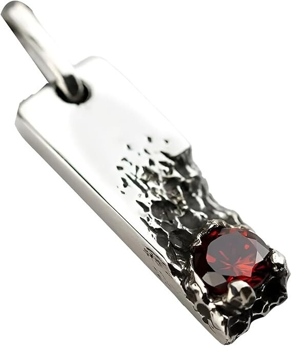 Natural Red Garnet Men Pendant 925 Silver Hammered Pendant Birthday Gift For Him