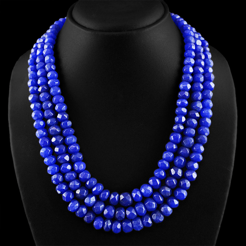 RARE 860.00 CTS EARTH MINED 3 STRAND ROUND CUT ENHANCED SAPPHIRE BEADS NECKLACE