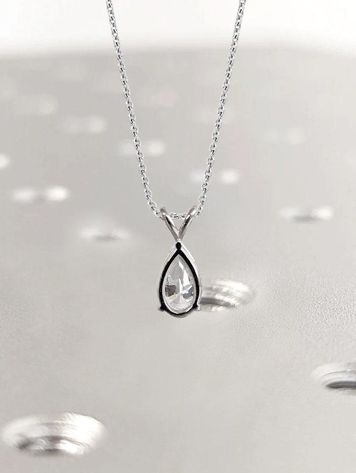 2CT Pear Solitaire Moissanite Wedding Pendant 14K White Gold Plated For Women