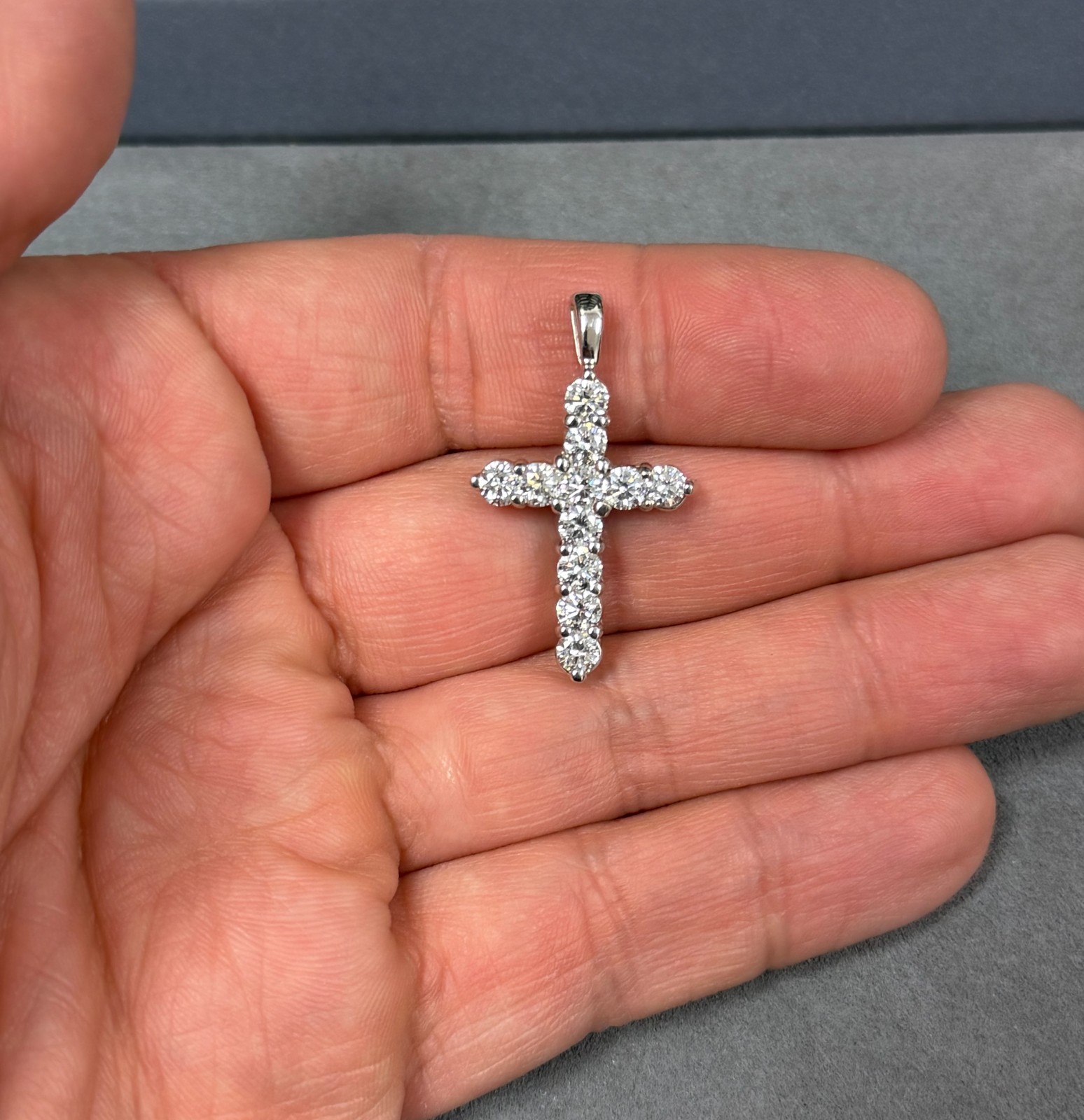 1.90 Ct Round Cut Diamond Cross Pendant Necklace 14K White Gold Lab Grown D VS