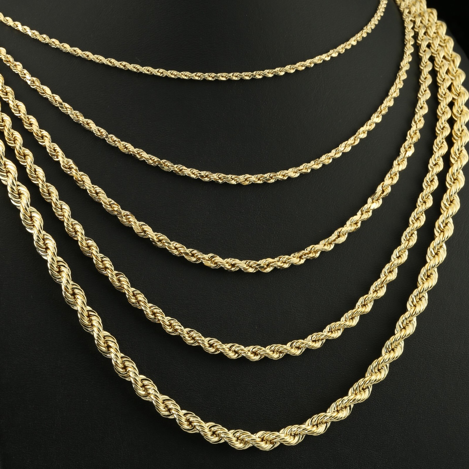 14K Real Solid Yellow Gold 2mm-6mm Rope Chain Italian Pendant Necklace 16″-26″