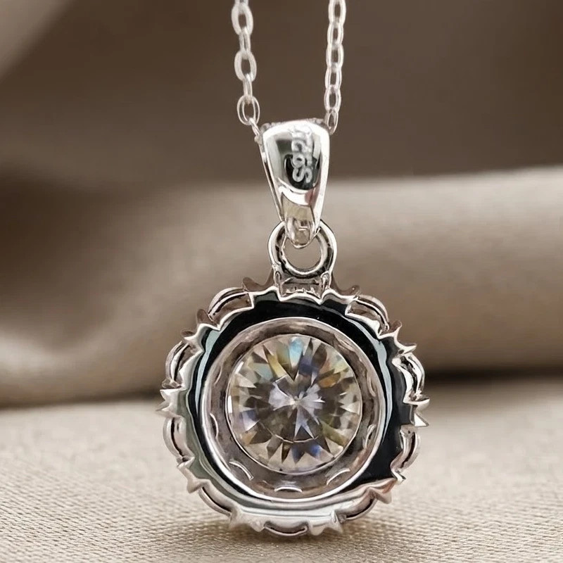 2.00 TCW Round Moissanite Halo Pendant With 18″ Chain In 14k White Gold Plated