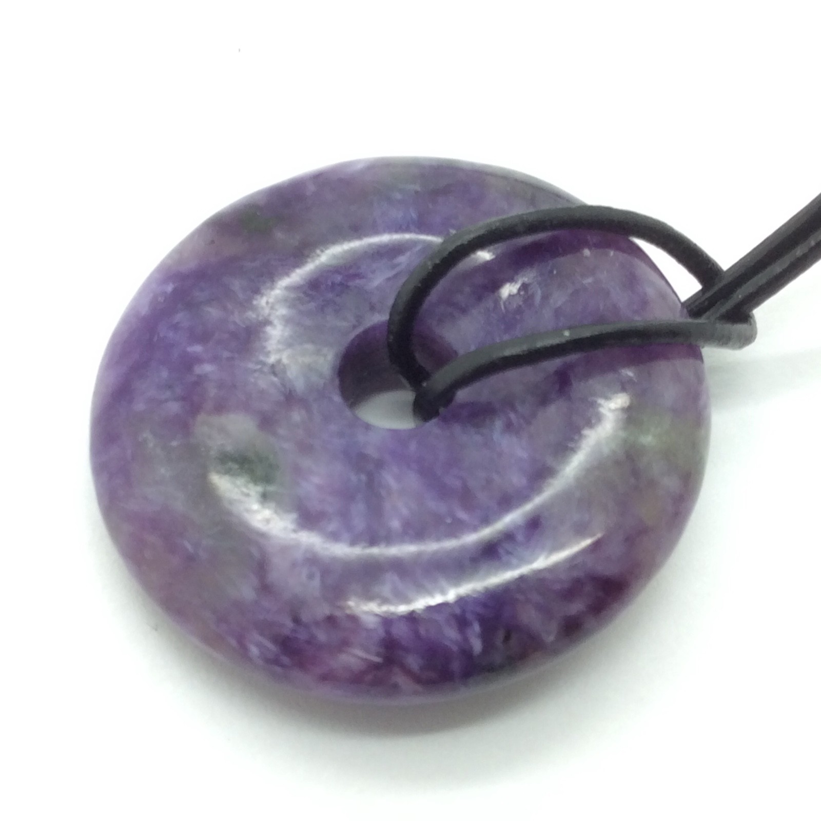 Charoite Bi Disk Pendant Purple Circle Gem Stone Necklace Siberia 25mm #5
