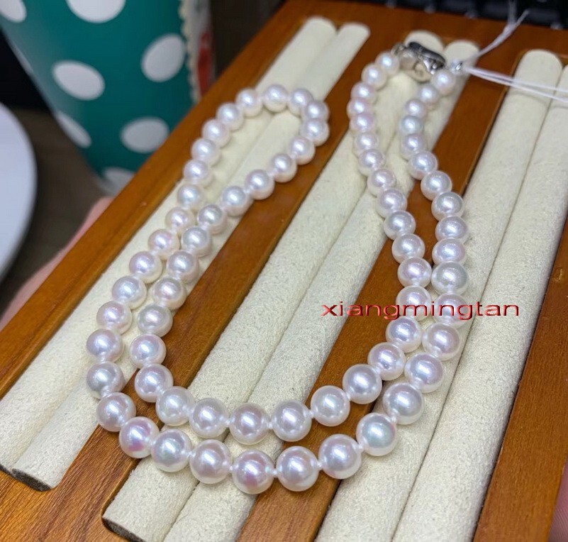 AAAAA real round long 24″ 9-10mm natural south sea white pearl necklace 14K gold