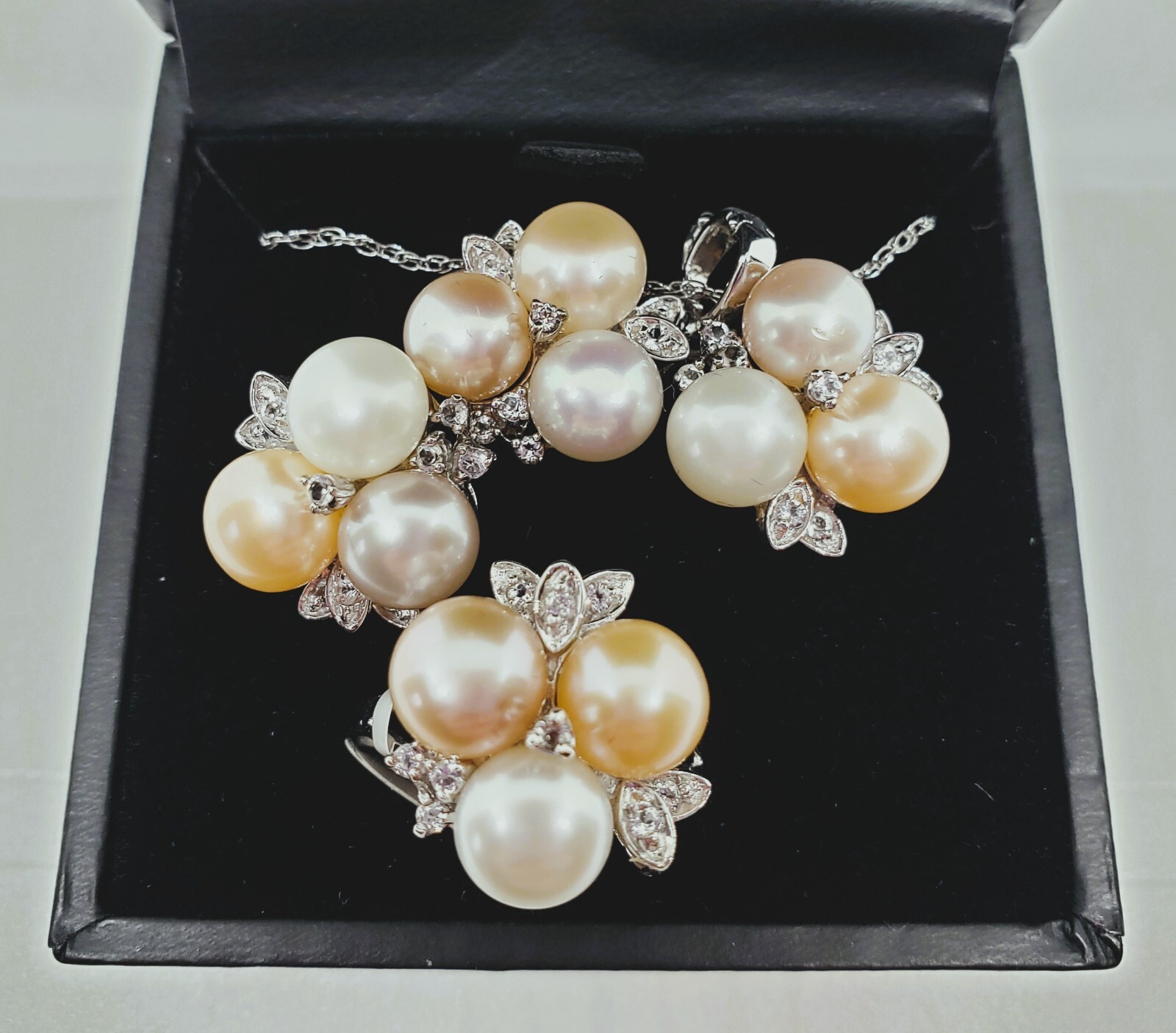 Fresh Water Pearl/Opaque/Consignment & Topaz Ring/Earrings/Necklace SET