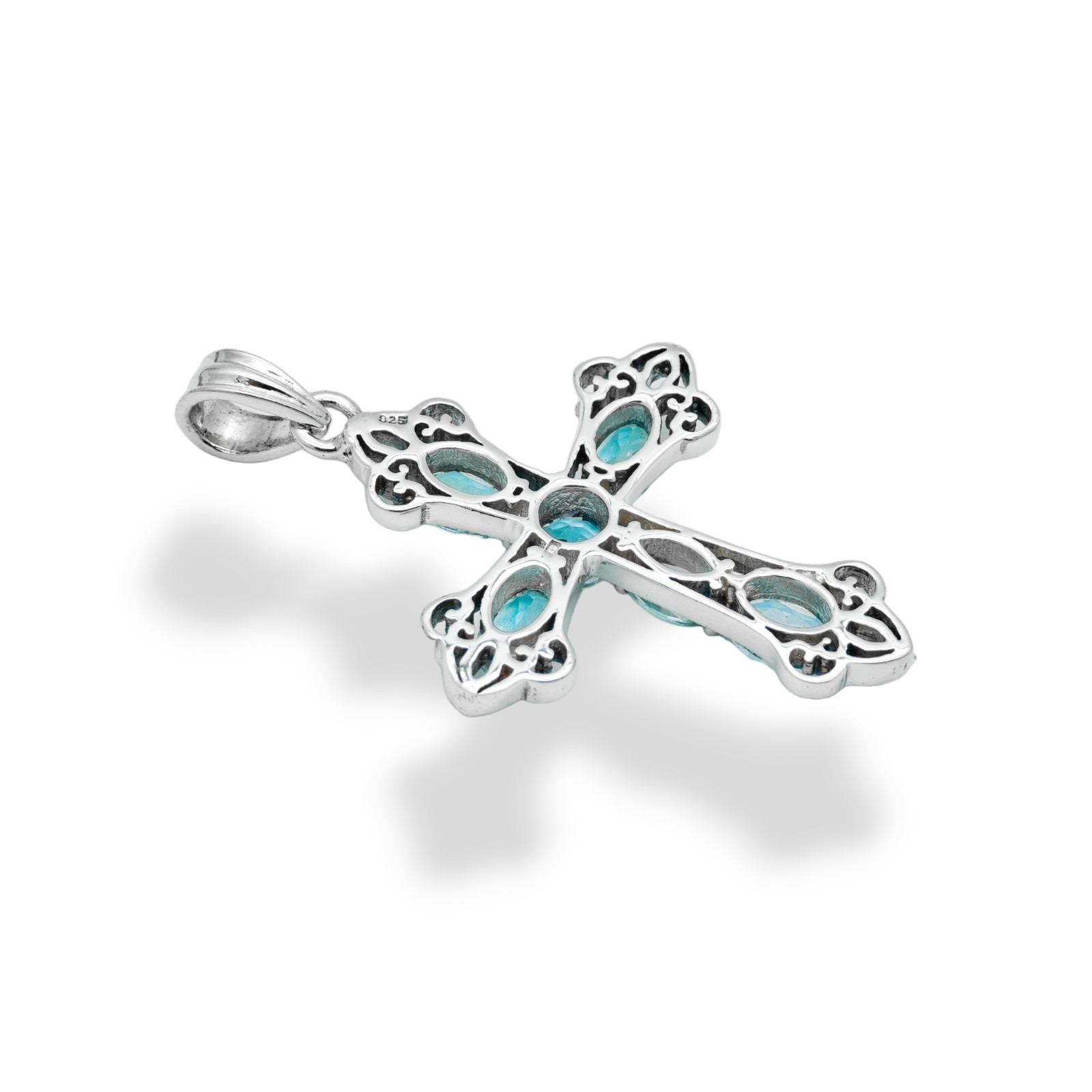 Genuine Blue Topaz Cross Pendant Sterling Silver 925 Christian Jewelry Gift