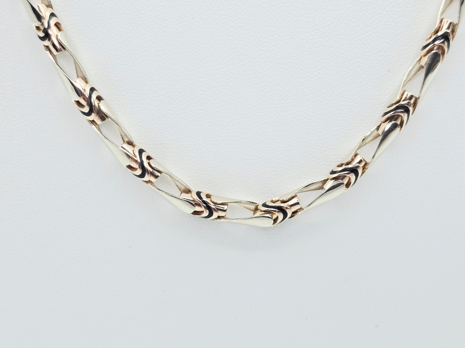 Fancy 14K Two Tone Multi Color Gold Custom Enamel Link Chain Necklace – 24.25″ L