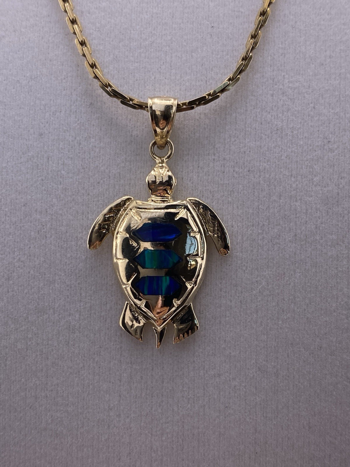14K Opal Inlay Turtle Pendant