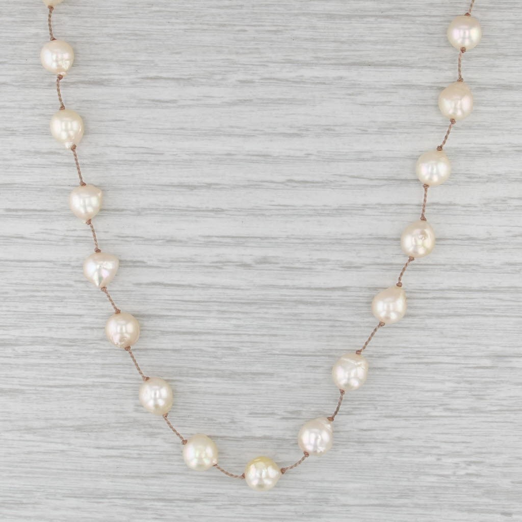 Baroque Cultured Pearls Single String Strand Necklace 14k Gold 17″ Heart Clasp