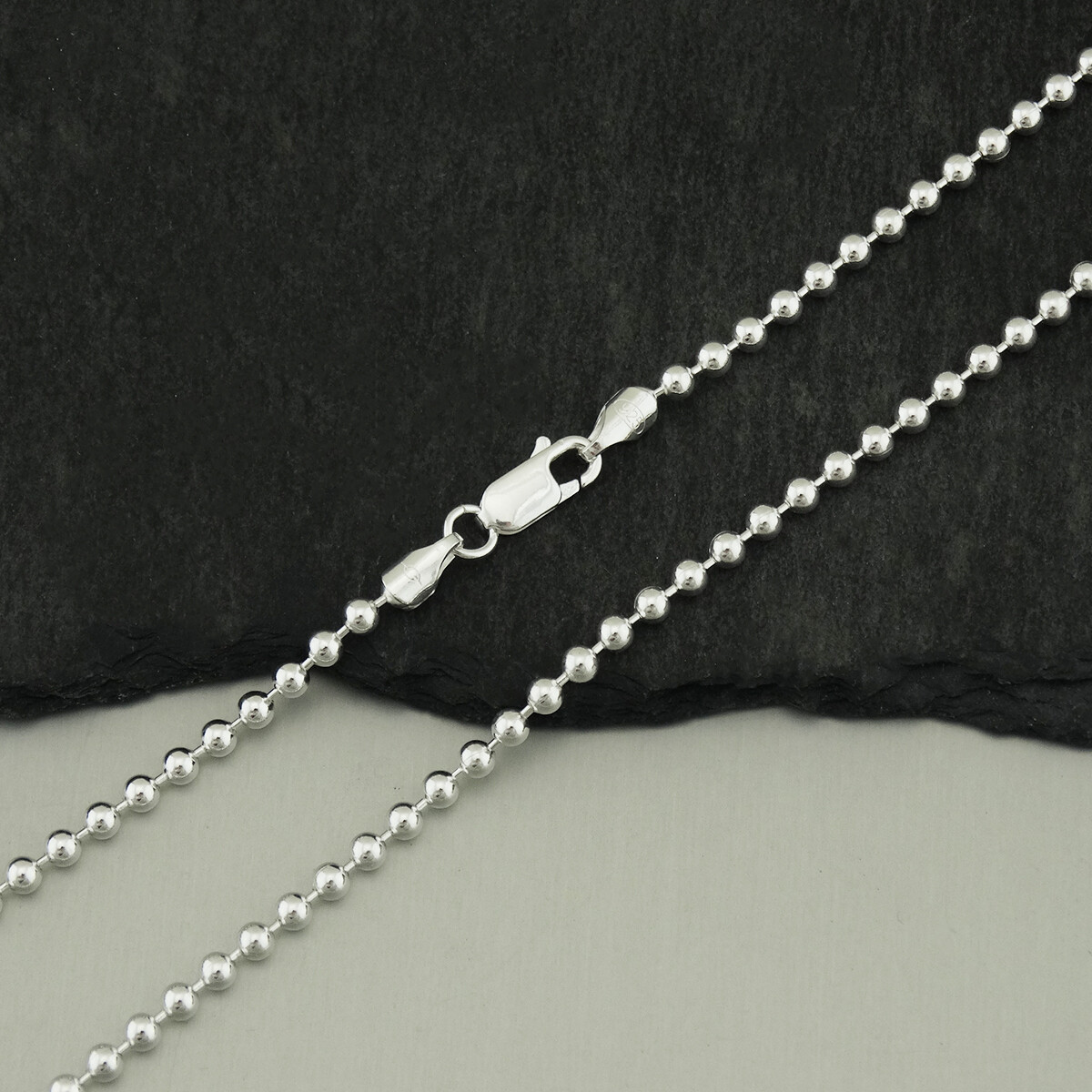 2.1mm Ball Bead Chain Necklace 925 Sterling Silver 16″ – 30″ Lobster Polished