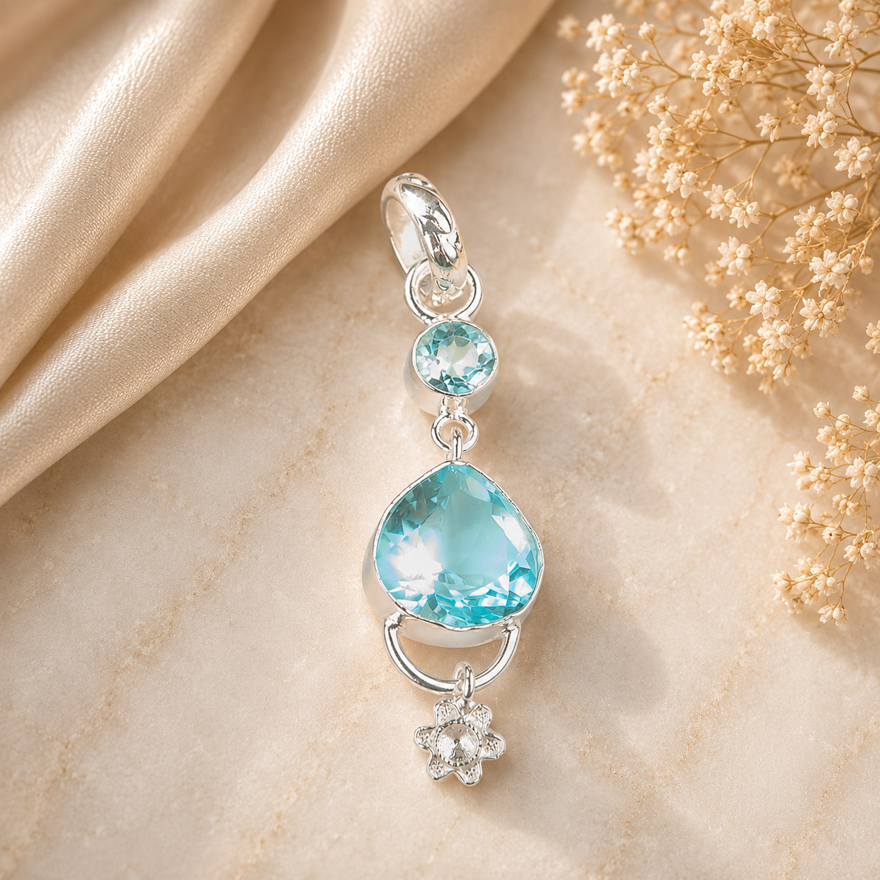 Sky Blue Topaz Gemstone 925 Solid Silver Party were Pendent 2.00″ Gift For Her