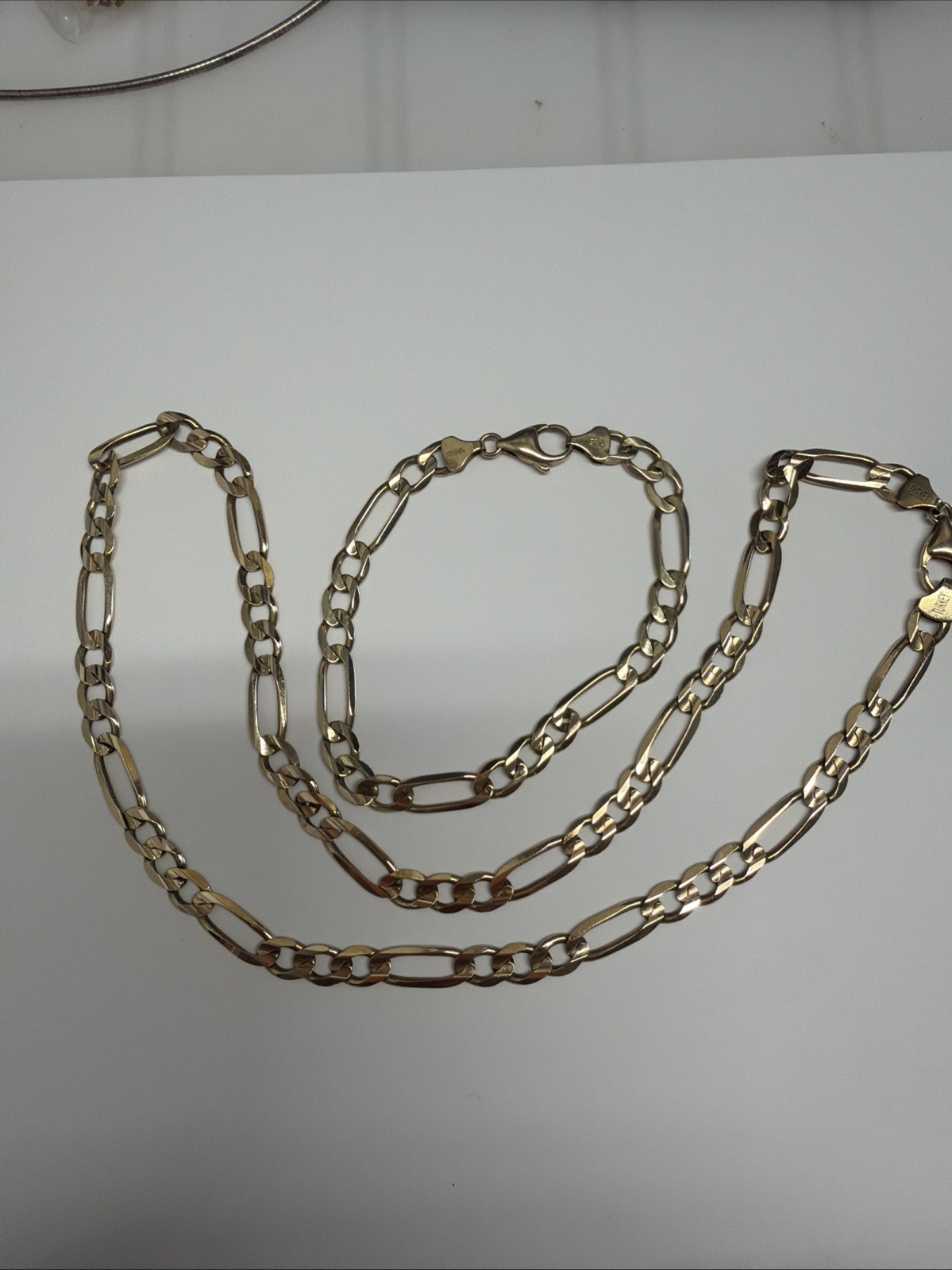 10k 8mm Solid Figaro Necklace 22” W/8mm Matching Bracelet 8.5” Turkey